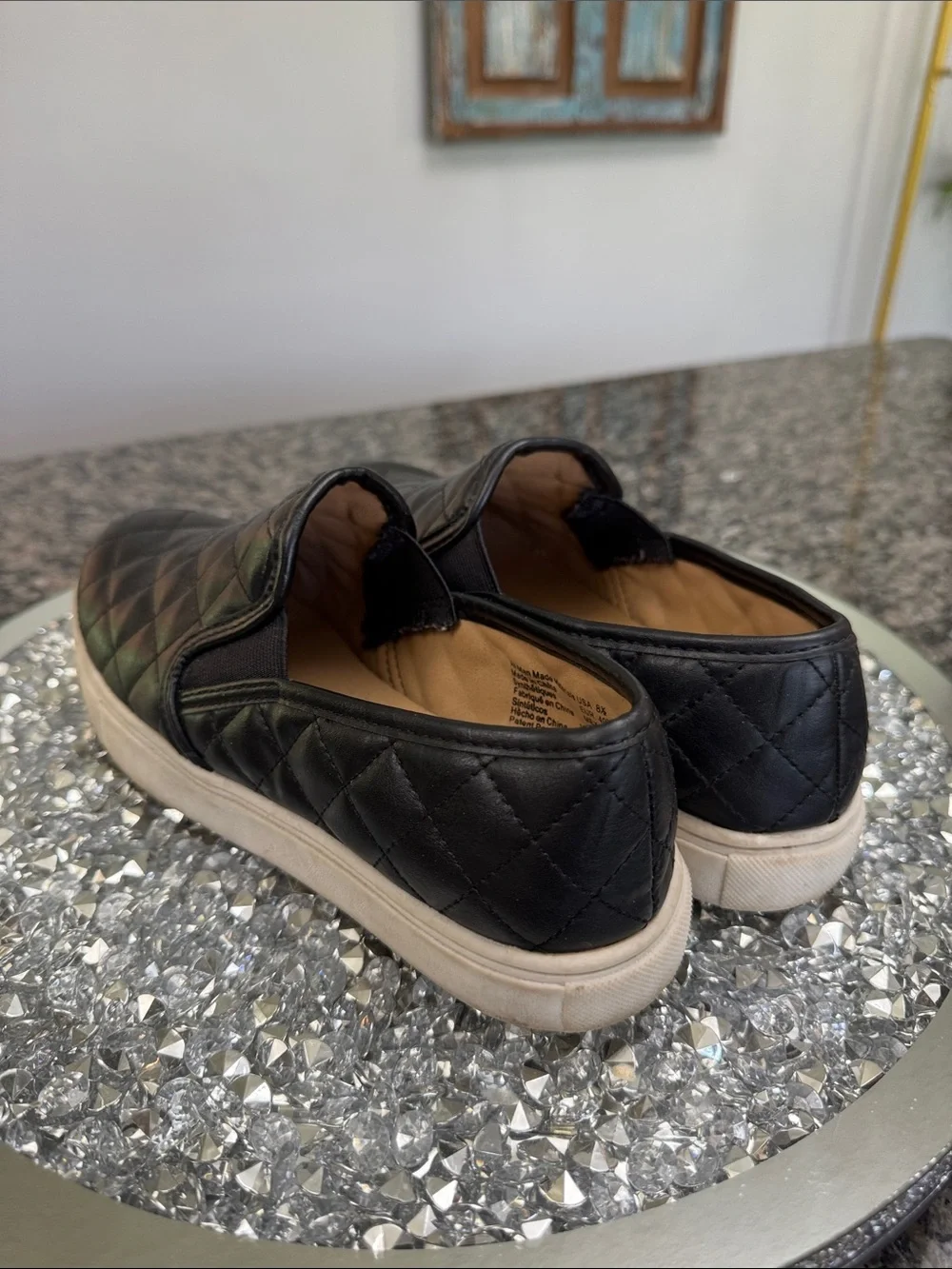 Brash Black Quilted Slip-On Sneakers with White Sole